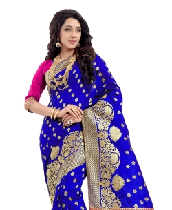 Blue Banarasi Silk Jacquard Pattern Traditional Sarees