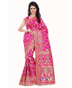 Pink Banarasi Silk Woven Pattern Traditional Sarees