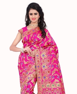 Pink Banarasi Silk Woven Pattern Traditional Sarees