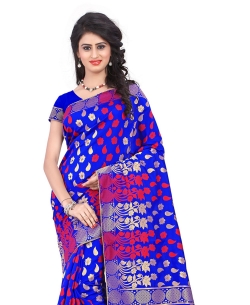Blue Banarasi Silk Woven Pattern Traditional Sarees