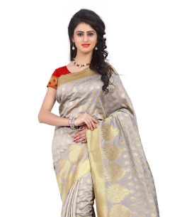 Grey Banarasi Silk Woven Pattern Traditional Sarees