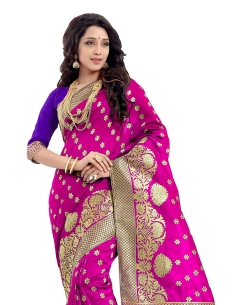 Pink Banarasi Silk Jacquard Pattern Traditional Sarees