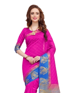 Pink Silk Jacquard Pattern, Block Print Traditional Sarees