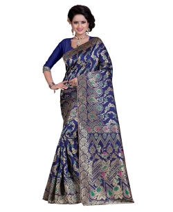 Blue Banarasi Silk Woven Pattern Traditional Sarees