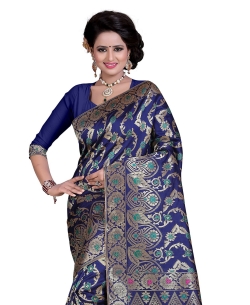 Blue Banarasi Silk Woven Pattern Traditional Sarees