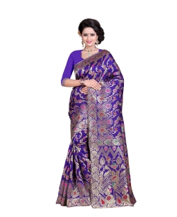 Purple Banarasi Silk Woven Pattern Traditional Sarees