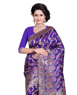 Purple Banarasi Silk Woven Pattern Traditional Sarees