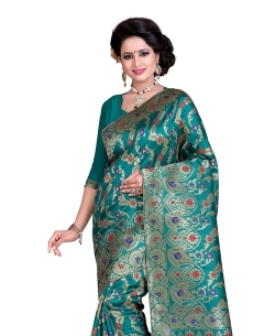 Green Banarasi Silk Woven Pattern Traditional Sarees