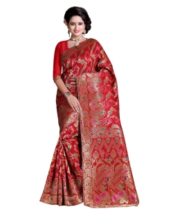 Red Banarasi Silk Woven Pattern Traditional Sarees