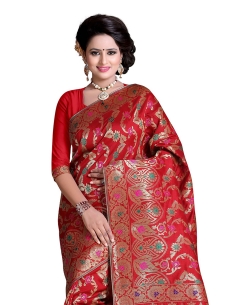 Red Banarasi Silk Woven Pattern Traditional Sarees