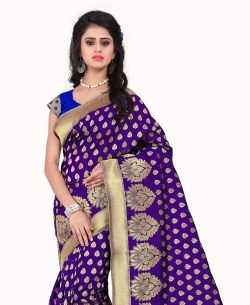 Purple Banarasi Silk Woven Pattern Traditional Sarees
