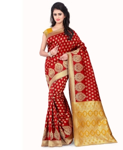 Red Banarasi Silk Woven Pattern Traditional Sarees