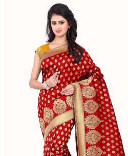 Red Banarasi Silk Woven Pattern Traditional Sarees