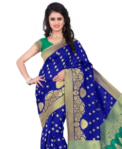 Blue Banarasi Silk Woven Pattern Traditional Sarees