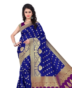 Blue Banarasi Silk Woven Pattern Traditional Sarees