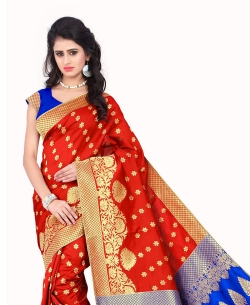 Orange Banarasi Silk Woven Pattern Traditional Sarees