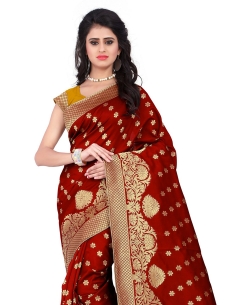 Maroon Banarasi Silk Woven Pattern Traditional Sarees