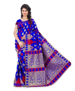 Blue Banarasi Silk Woven Pattern Traditional Sarees