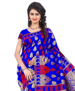 Blue Banarasi Silk Woven Pattern Traditional Sarees