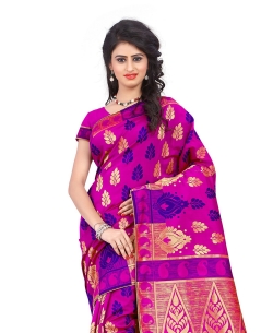 Magenta Banarasi Silk Woven Pattern Traditional Sarees