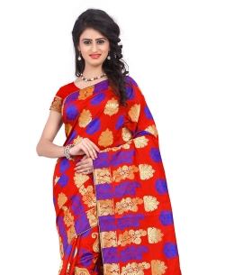 Orange Banarasi Silk Woven Pattern Traditional Sarees