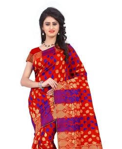 Orange Banarasi Silk Woven Pattern Traditional Sarees