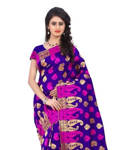 Purple Banarasi Silk Woven Pattern Traditional Sarees