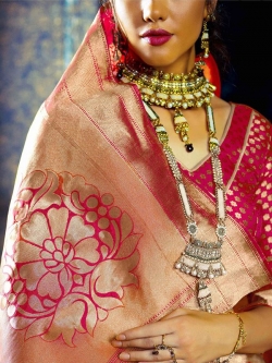 Pink Silk Jacquard Traditional Sarees