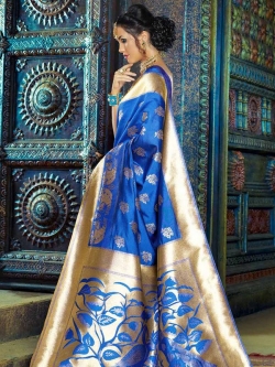 Blue Silk Jacquard Traditional Sarees
