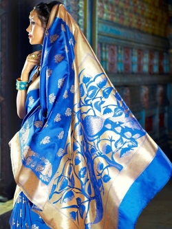 Blue Silk Jacquard Traditional Sarees