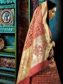 Red Silk Jacquard Traditional Sarees