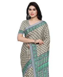 Cream Turkey Silk Block Printed Regular Sarees