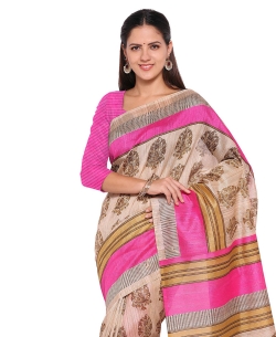 Beige Cotton Silk Printed Regular Sarees