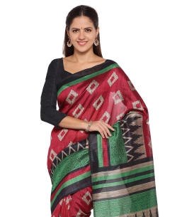 Maroon Cotton Silk Geometric Pattern Regular Sarees