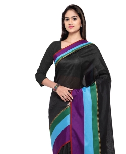 Black Cotton Silk Solid Regular Sarees