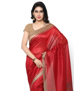 Red Tussar Silk Solid Regular Sarees