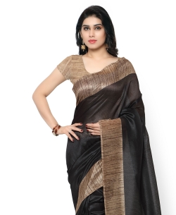 Black Tussar Silk Solid Regular Sarees