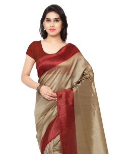 Beige Tussar Silk Stripe Pattern Regular Sarees