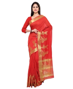 Red Cotton Zari Pattern Traditional Sarees