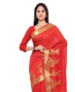 Red Cotton Zari Pattern Traditional Sarees