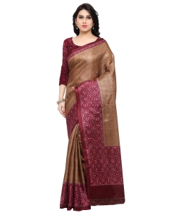 Brown Tussar Silk Kalamkari Printed Border Regular Sarees