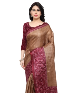 Brown Tussar Silk Kalamkari Printed Border Regular Sarees