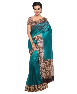 Pink Tussar Silk Floral Printed Regular Sarees