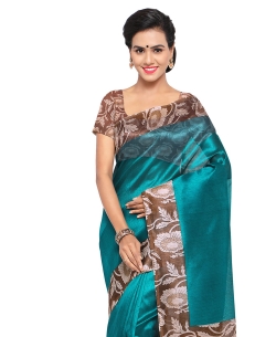 Pink Tussar Silk Floral Printed Regular Sarees