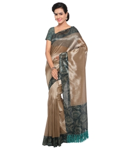 Beige Tussar Silk Floral Printed Regular Sarees