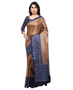 Brown Tussar Silk Kalamkari Printed Border Regular Sarees