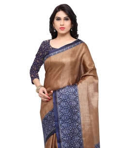Brown Tussar Silk Kalamkari Printed Border Regular Sarees