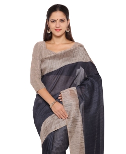 Black Tussar Silk Solid Regular Sarees