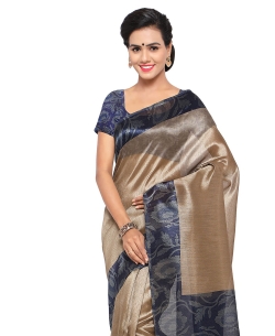 Beige Tussar Silk Floral Printed Regular Sarees