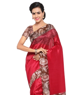 Pink Tussar Silk Floral Printed Regular Sarees